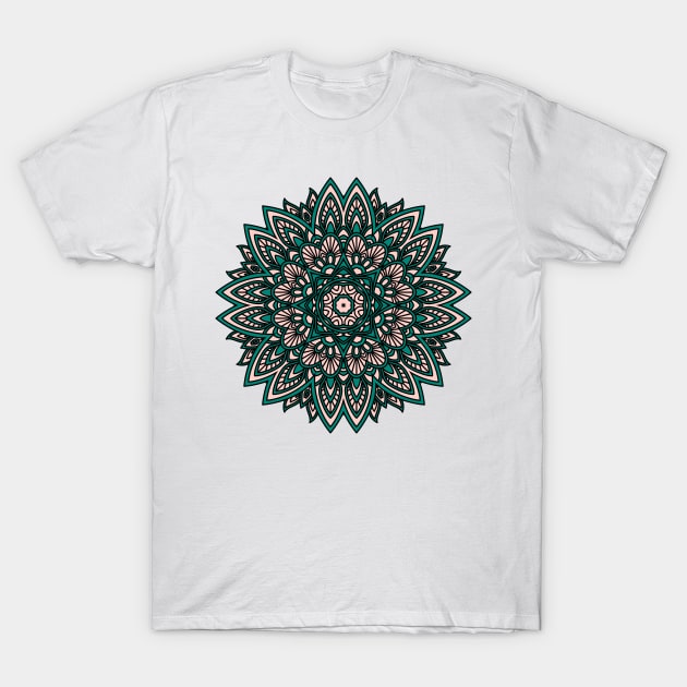 Mandala emerald and caramel T-Shirt by AllPrintsAndArt